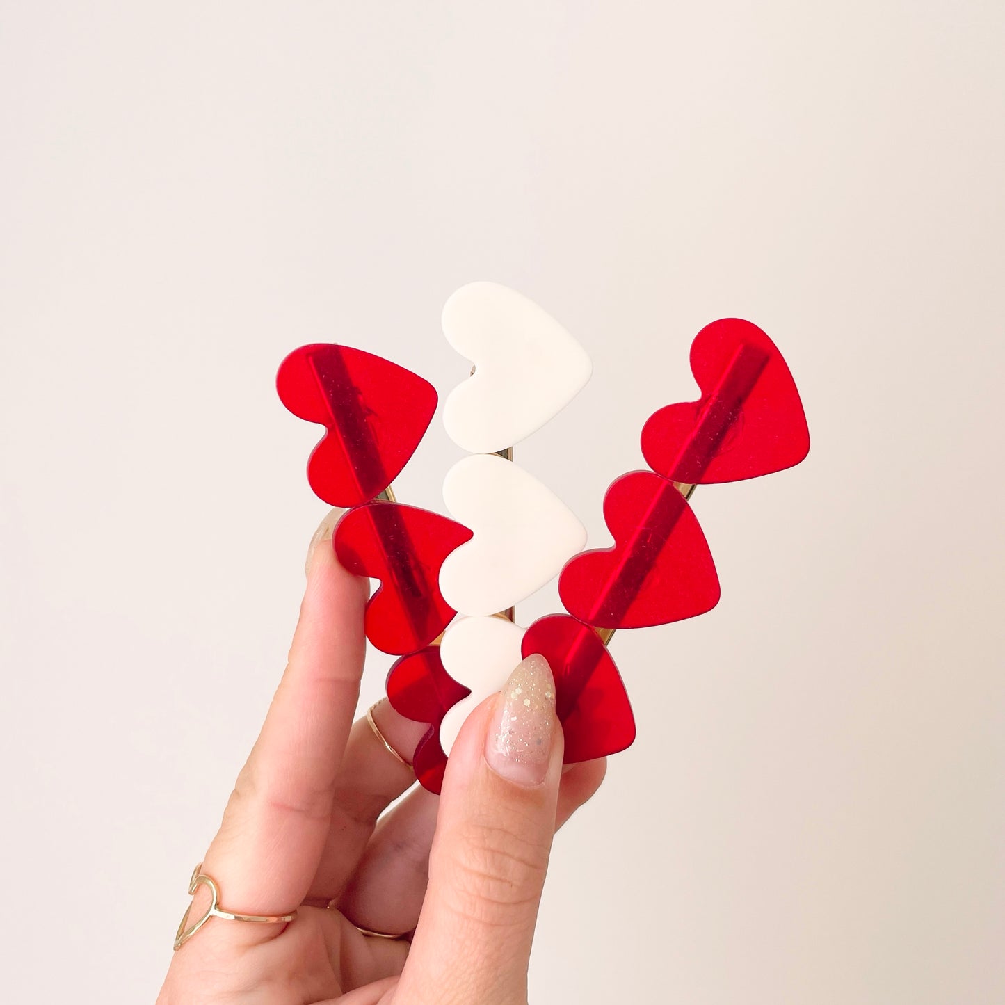 White Galentine Heart Barrette