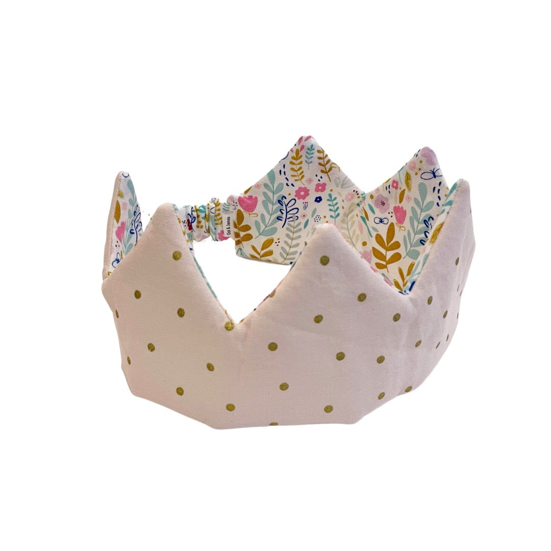 Wildflower & Blush Metallic Gold Polka Dot Crown